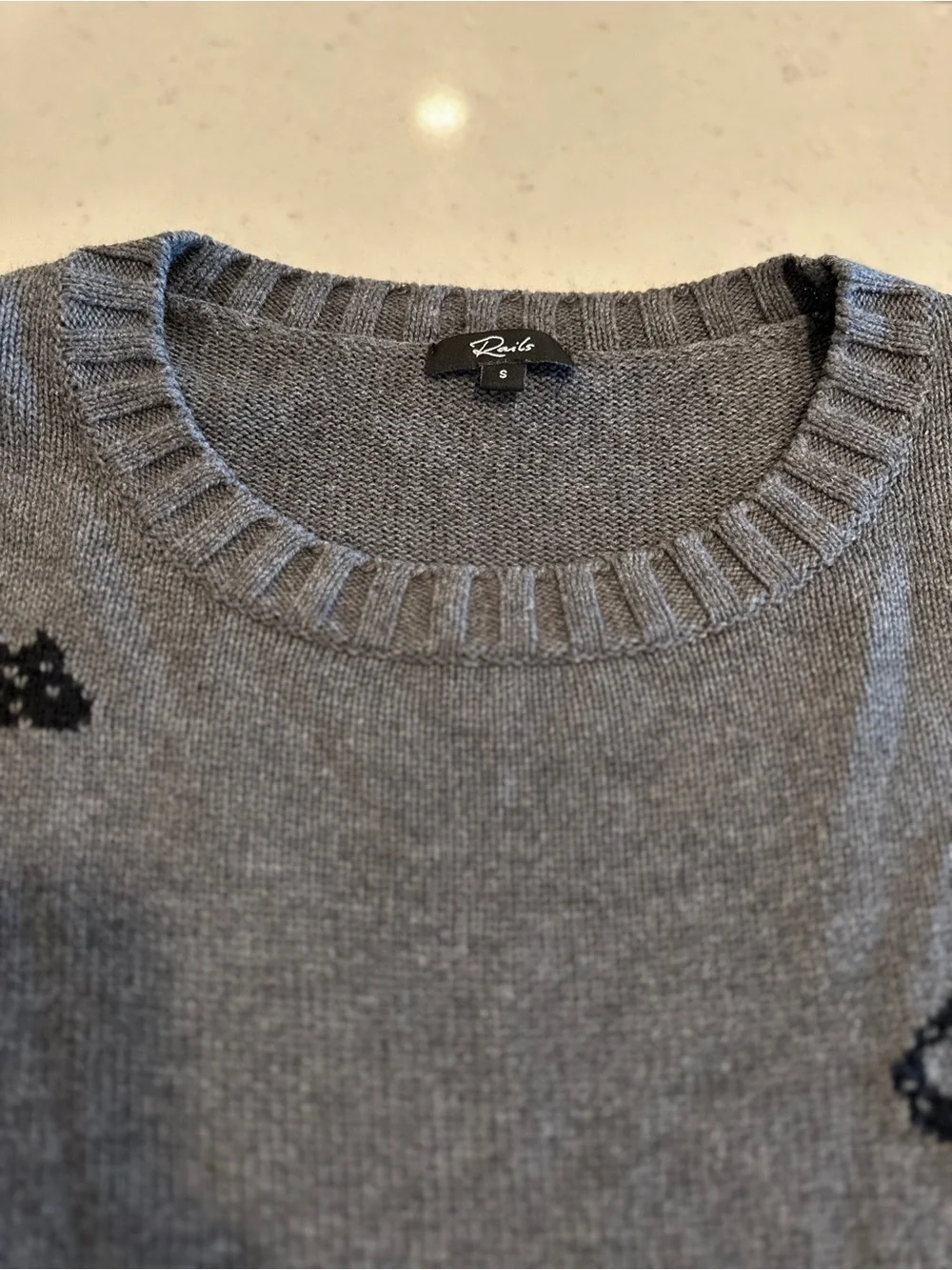 Rails Gray Crew Neck Sweater Leopard Size Small Premium Knit Designer Trendy